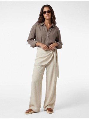 Koton Keten Karışımlı Rahat Kalıp Bağlamalı Geniş Paça Etek Pantolon