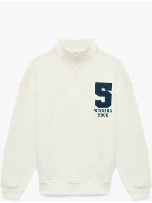 Koton Pamuklu Uzun Kollu Yarım Fermuar Detaylı Dik Yaka Sweatshirt