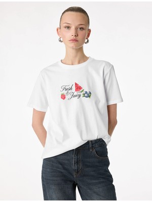 Koton Pamuklu Kısa Kollu Bisiklet Yaka Karpuz ve Çilek Baskılı Tişört