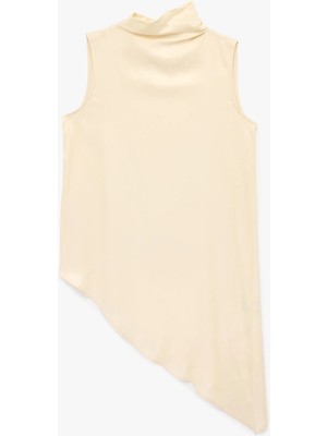 Koton Asimetrik Kesim Kolsuz Dik Yaka Uzun Saten Bluz