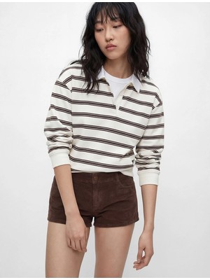 Koton Çizgili Uzun Kollu Polo Yaka Rahat Kalıp Sweatshirt