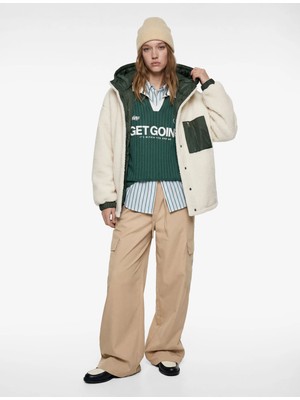 Koton Kapüşonlu Çıtçıt Düğmeli Cep Detaylı Kapitoneli Peluş Oversize Ceket