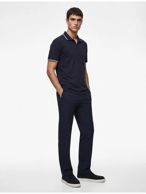 Koton Pamuklu Kısa Kollu Pike Kumaş Çizgi Detaylı Slim Fit Polo Yaka Tişört