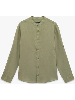 Koton Regular Fit Uzun Kollu Düğmeli Hakim Yaka Keten Gömlek
