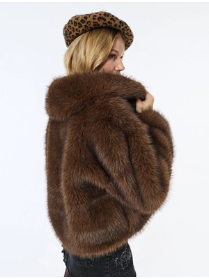 Koton Suni Kürk Mont Uzun Kollu Kruvaze Crop