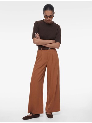 Koton Viskon Karışımlı Cepli Kemerli Yüksek Bel Geniş Paça Palazzo Pantolon