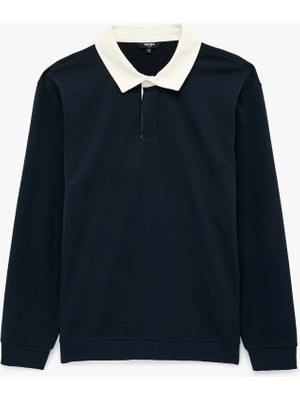 Koton Regular Fit Şardonlu Renk Kontrastlı Düğmeli Polo Yaka Sweatshirt