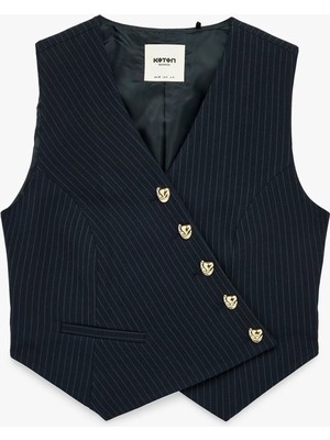 Koton Metal Aksesuarlı Düğmeli Kolsuz Asimetrik Kruvaze Yaka Yelek