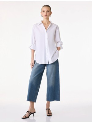 Koton Yüksek Bel Cep Detaylı Rahat Kalıp Geniş Paça Denim Pantolon - Culotte Jeans