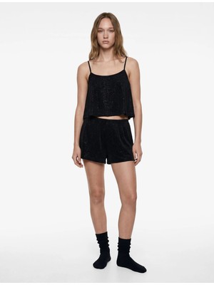 Koton Beli Lastikli Rahat Kesim Kadife Şort Pijama Altı