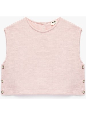 Koton Inci Düğme Detaylı Bisiklet Yaka Kolsuz Crop Tüvit Bluz