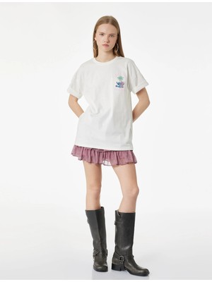 Koton Stitch Lisanslı Kısa Kollu Pamuklu Arkası Baskılı Oversize Tişört