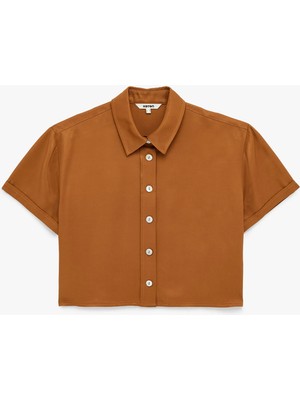 Koton Bol Kalıp Kısa Kollu Klasik Yaka Viskon Crop Gömlek