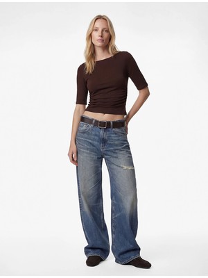 Koton Pamuklu Kayık Yaka Yarım Kollu Slim Fit Tişört