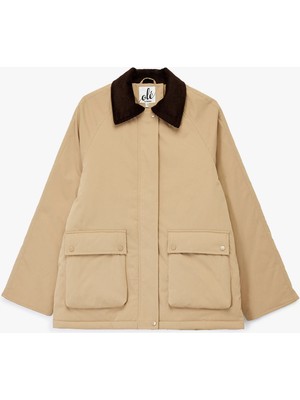 Koton Kadife Yaka Uzun Kollu Cep Detaylı Oversize Anorak Ceket