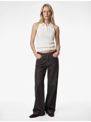 Koton Slim Fit Kolsuz Saç Örgü Düğmeli Polo Yaka Triko Atlet