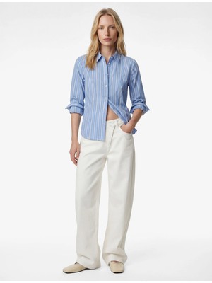 Koton Slim Fit Uzun Kollu Klasik Yaka Çizgili Poplin Gömlek