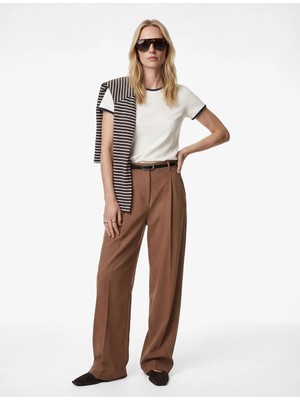 Koton Pile Detaylı Cepli Kemerli Geniş Paça Kumaş Pantolon