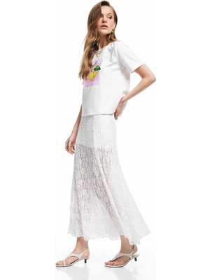 Koton Normal Bel Beyaz Kadın Midi Etek 5SAK10055PK