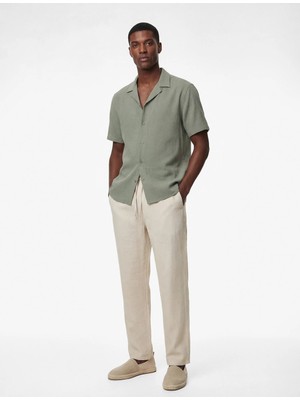 Koton Regular Fit Cepli Beli Bağcıklı Keten Pantolon