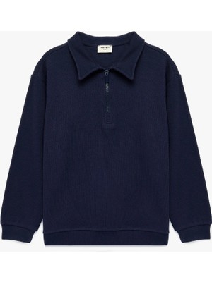Koton Pamuklu Uzun Kollu Yarım Fermuarlı Polo Yaka Sweatshirt