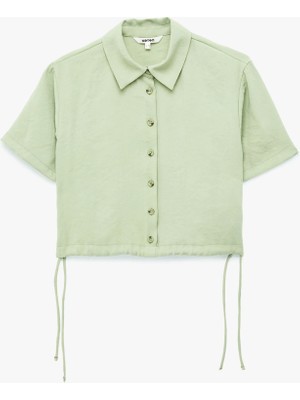Koton Bağlama Detaylı Kısa Kollu Düğmeli Crop Gömlek
