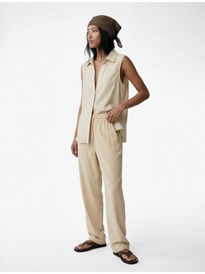 Koton Keten Görünümlü Beli Bağcıklı Cepli Havuç Pantolon