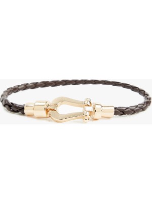 Koton Metal Tokalı Suni Deri Örgü Bileklik