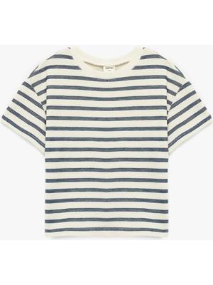 Koton Pamuklu Kısa Kollu Bisiklet Yaka Çizgili Tişört