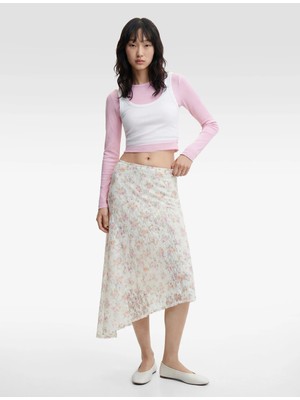 Koton Asimetrik Kesim Çiçekli Midi Dantel Etek