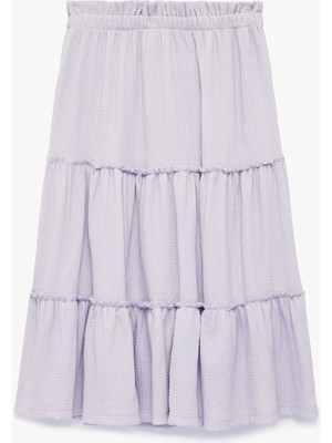 Koton Beli Lastikli Kat Kat Detaylı Midi Etek