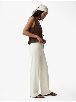 Koton Bürümcük Kumaş Beli Bağcıklı Geniş Paça Bol Pantolon