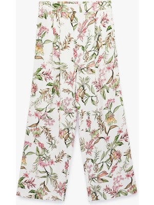 Koton Normal Bel Cep Detaylı Çiçekli Viskon Pantolon