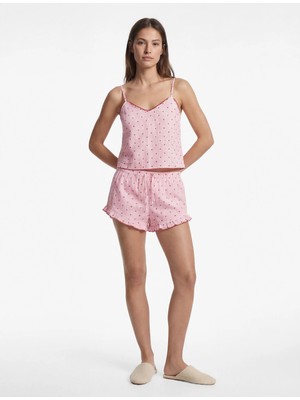 Koton Rahat Kalıp Kolsuz V Yaka Kalpli Poplin Askılı Pijama Üstü