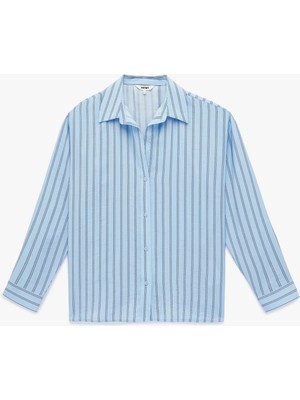 Koton Oversize Uzun Kollu Klasik Yaka Çizgili Viskon Gömlek