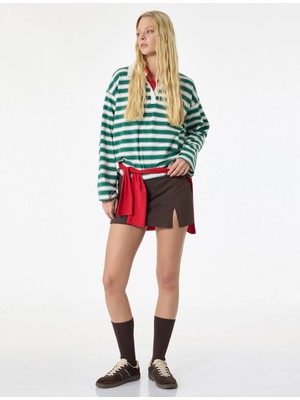 Koton Rahat Kalıp Uzun Kollu Baskılı Polo Yaka Tişört