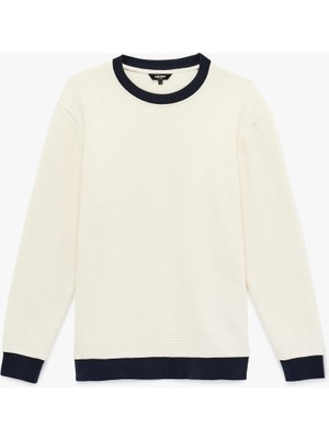 Koton Regular Fit Uzun Kollu Pamuklu Waffle Dokulu Renk Kontrastlı Bisiklet Yaka Sweatshirt