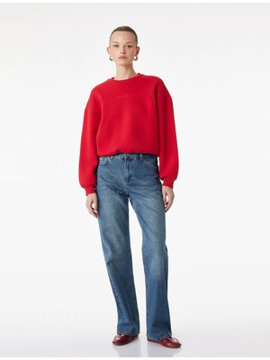 Koton Şardonlu Baskılı Uzun Kollu Bisiklet Yaka Sweatshirt
