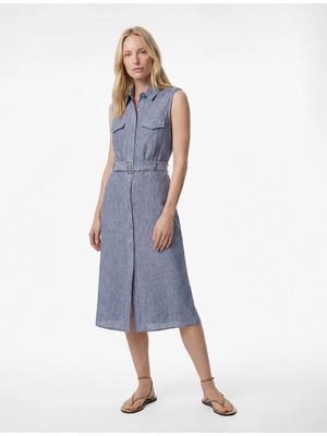 Koton Kemerli Kolsuz Cep Detaylı Klasik Yaka Midi Gömlek Elbise