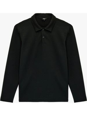 Koton Regular Fit Uzun Kollu Kapitone Dokulu Düğmeli Polo Yaka Sweatshirt