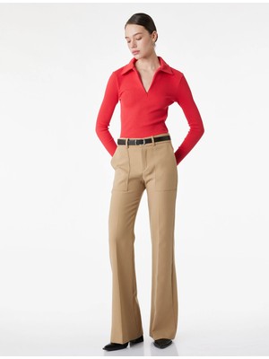 Koton Slim Fit Uzun Kollu Yarım Fermuarlı Gömlek Yaka Tişört