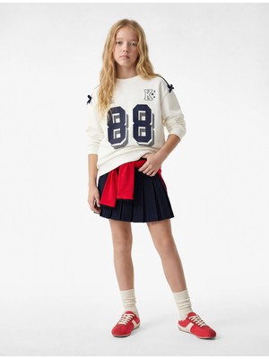 Koton Uzun Kollu Bisiklet Yaka Fiyonk Detaylı Baskılı Sweatshirt