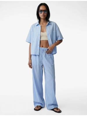 Koton Kısa Kollu Klasik Yaka Cepli Modal Kumaş Çizgili Gömlek