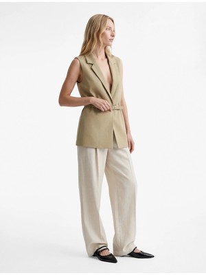 Koton Regular Fit Kolsuz Kemerli Kruvaze Yaka Yelek