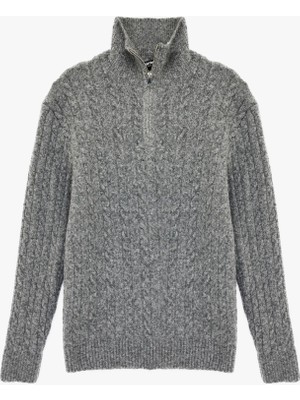 Koton Uzun Kollu Saç Örgü Dokulu Yarım Fermuarlı Triko Kazak