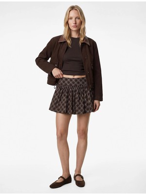 Koton Yanları Bağlama Detaylı Şortlu Mini Ekose Balon Etek