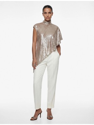 Koton Asimetrik Kesim Dik Yaka Kolsuz Pullu Payetli Pelerin Üst