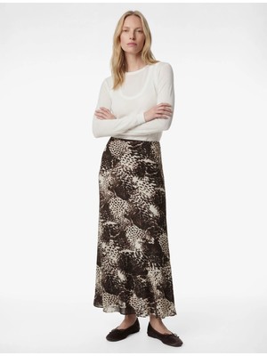 Koton Çan Kesim Leopar Desenli Midi Saten Etek