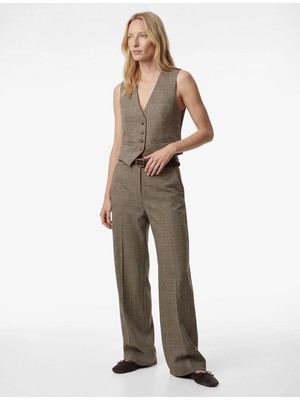 Koton Kruvaze Düğmeli Ekose Crop Blazer Yelek