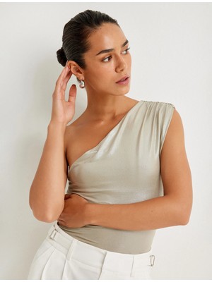 Koton Parlak Simli Tek Omuz Üst Drape Detaylı